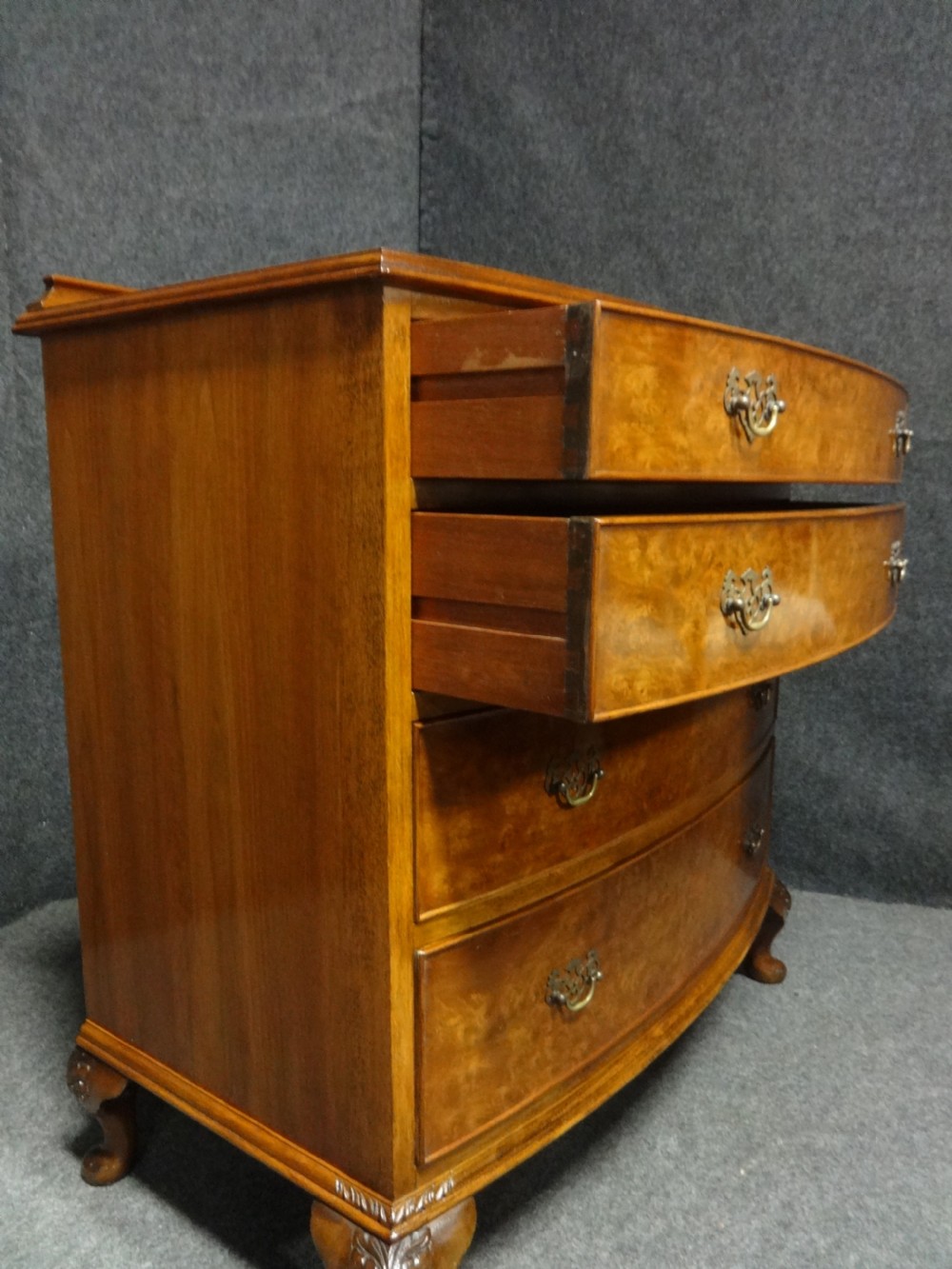 Lovely Burr Walnut Bowed Chest of Drawers View V