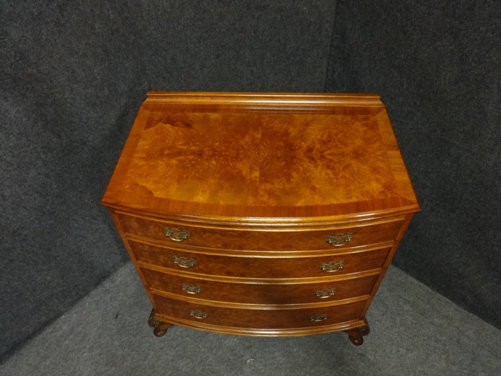 Lovely Burr Walnut Bowed Chest of Drawers View VI