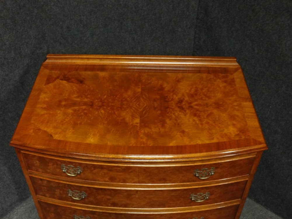 Lovely Burr Walnut Bowed Chest of Drawers View VII