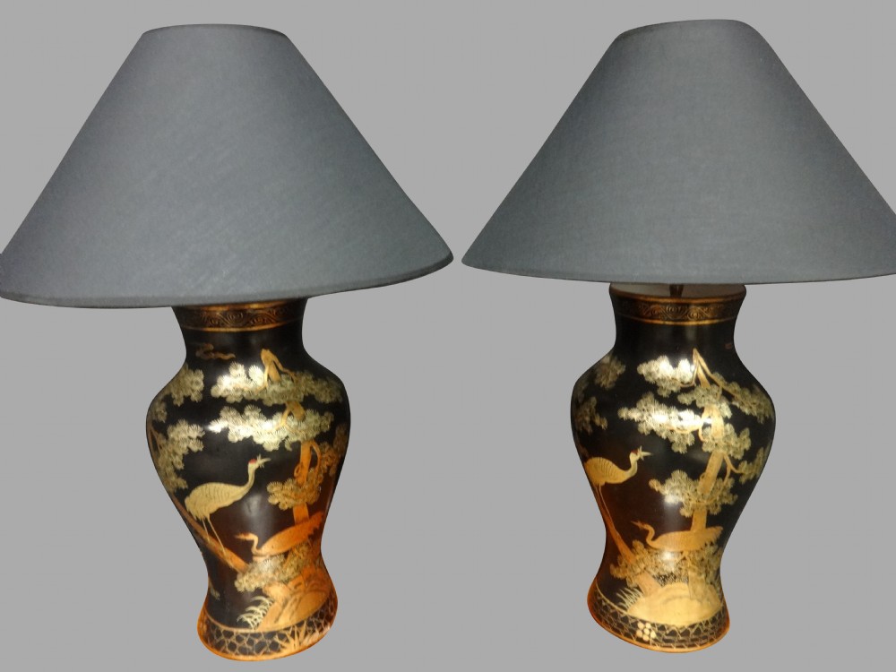 Pair Chinoiserie Laquered Table Lamps