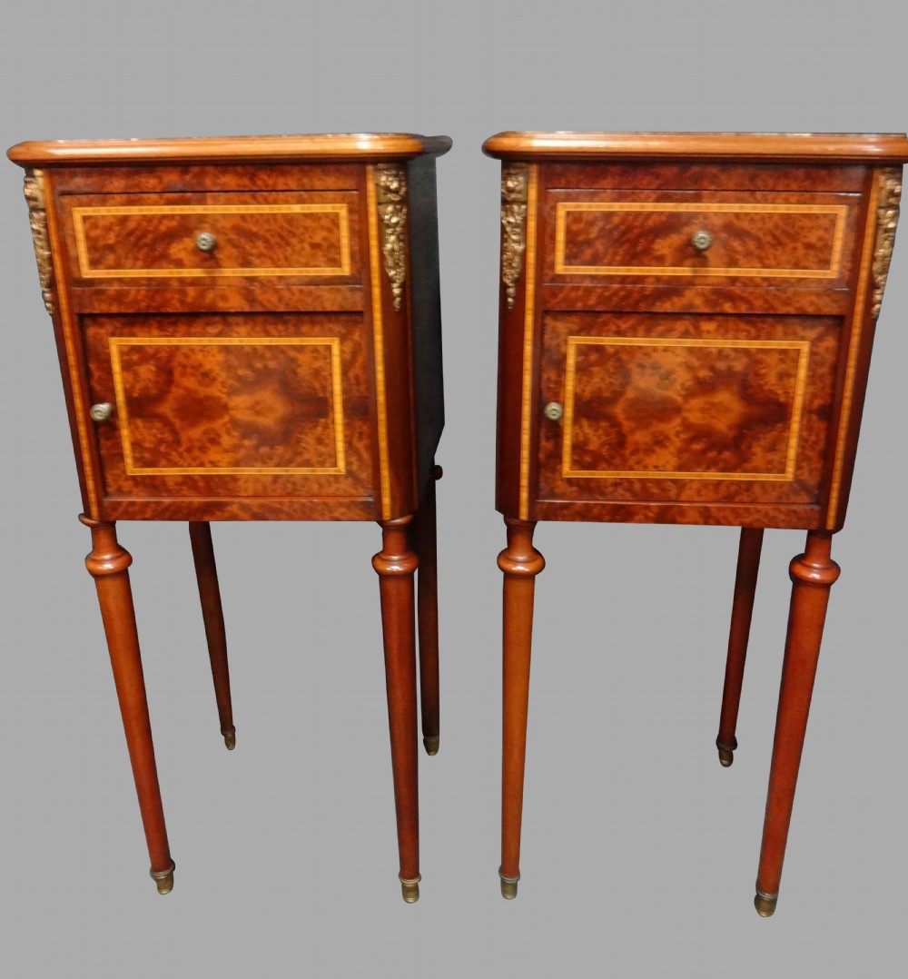 Wonderful Pair of French Amboyna Bedside Cabinets