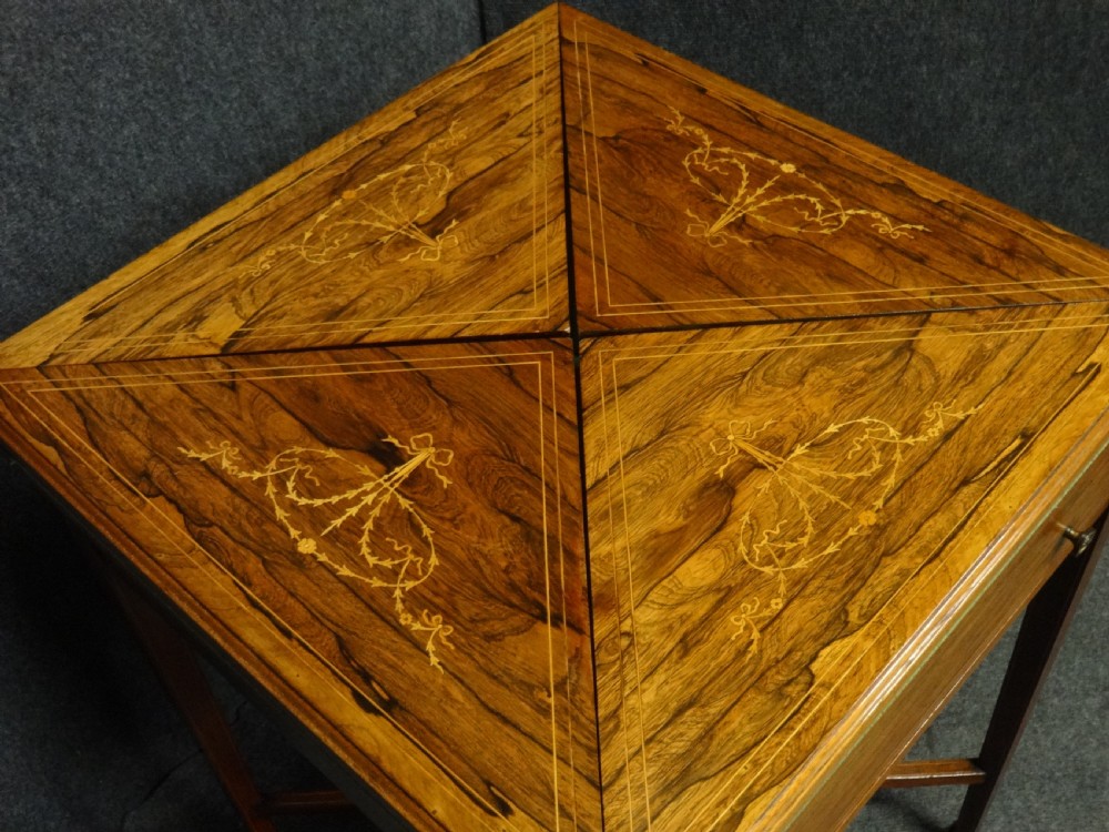 Wonderful Inlaid Rosewood Envelope Card Table View IV