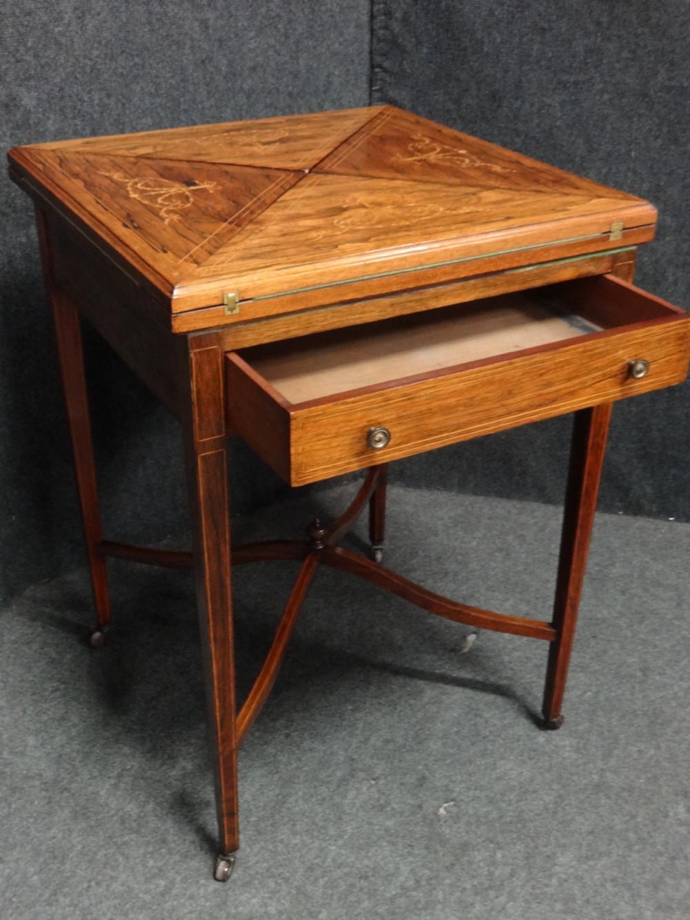 Wonderful Inlaid Rosewood Envelope Card Table View VI