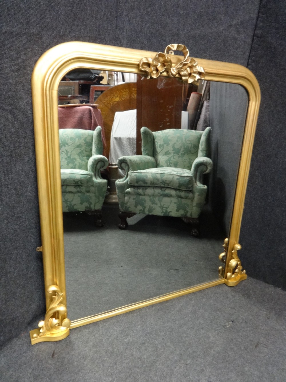 English Gilt Arched Top Overmantle Mirror View V