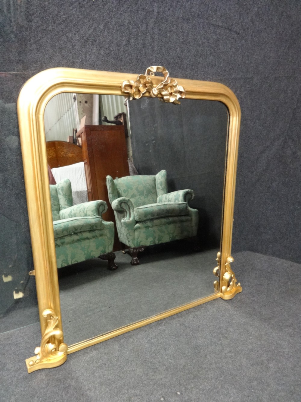 English Gilt Arched Top Overmantle Mirror View VII