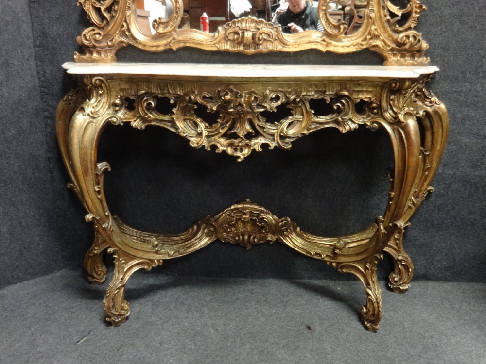 Large Gilt Console Table with Matching Mirror View VI