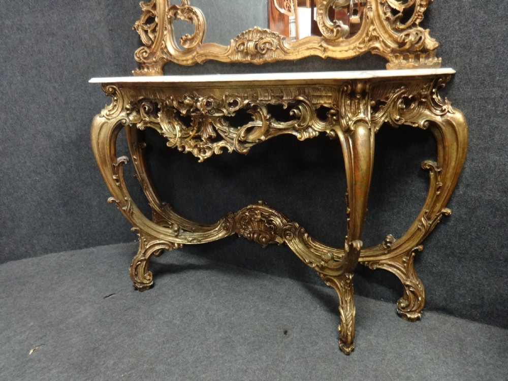 Large Gilt Console Table with Matching Mirror View IX