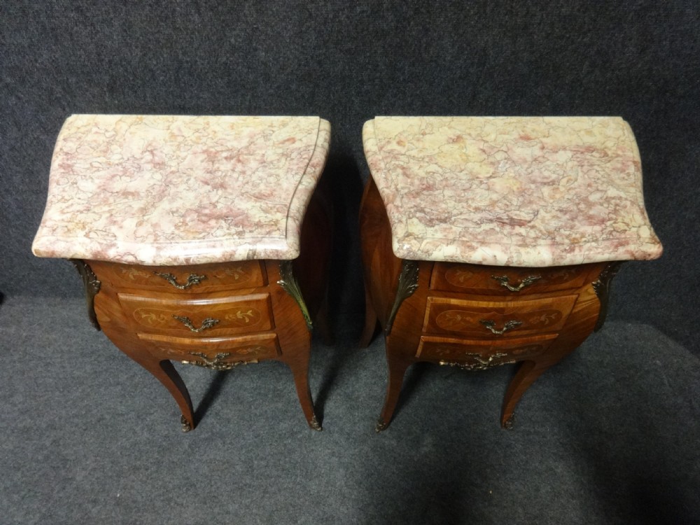 Pair French Marquetry Bedside Chests of Drawers View II