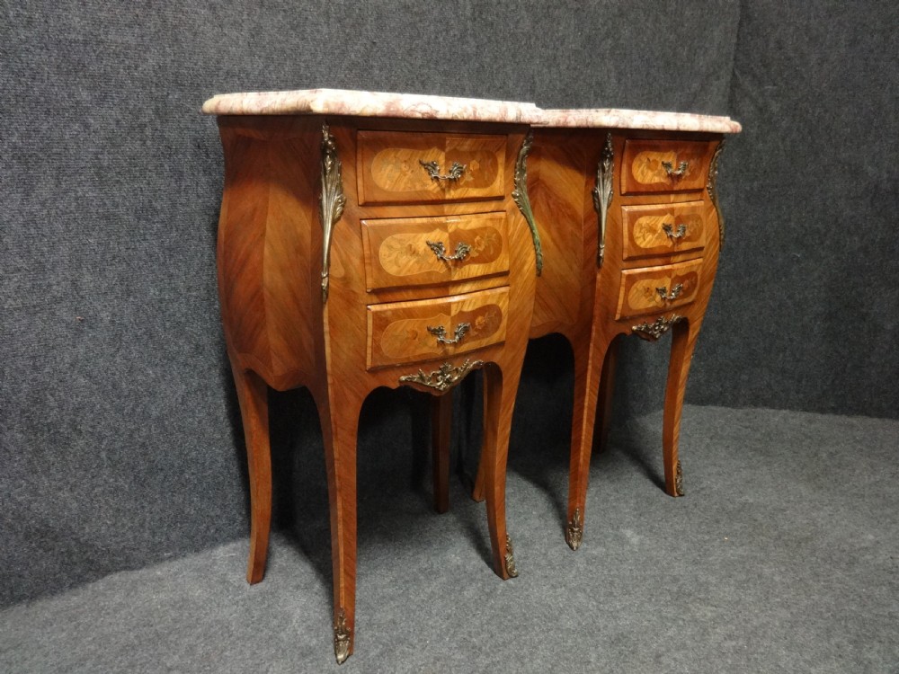 Pair French Marquetry Bedside Chests of Drawers View III