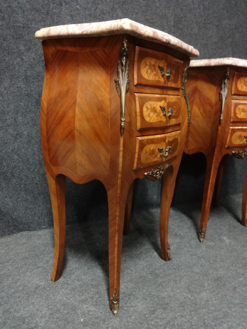 Pair French Marquetry Bedside Chests of Drawers View IV