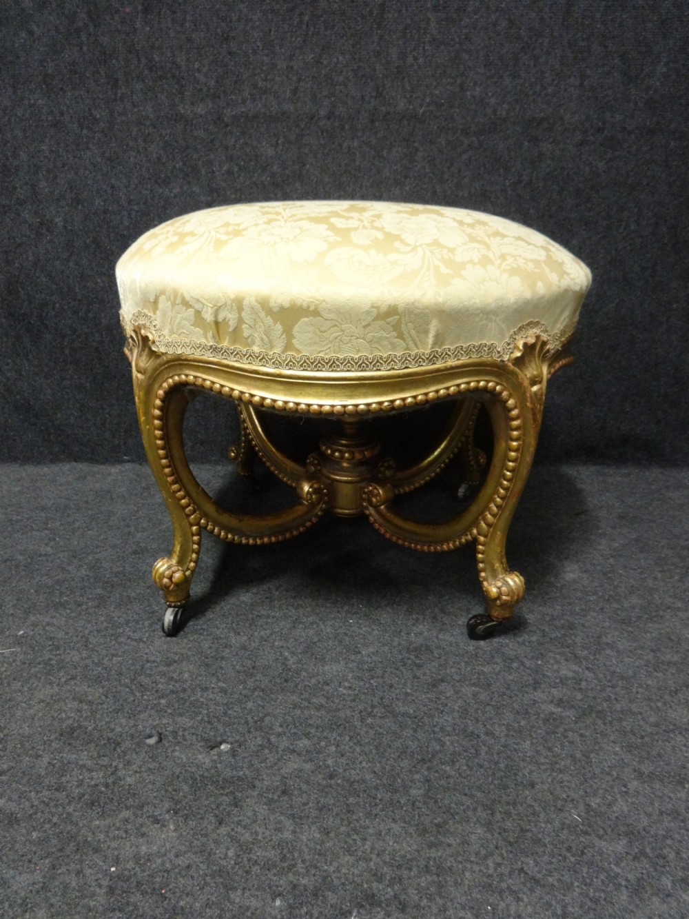 Beautiful French Round Watergilded Stool View II