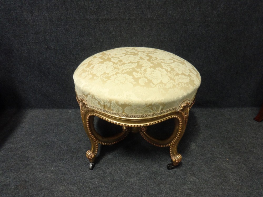 Beautiful French Round Watergilded Stool View III