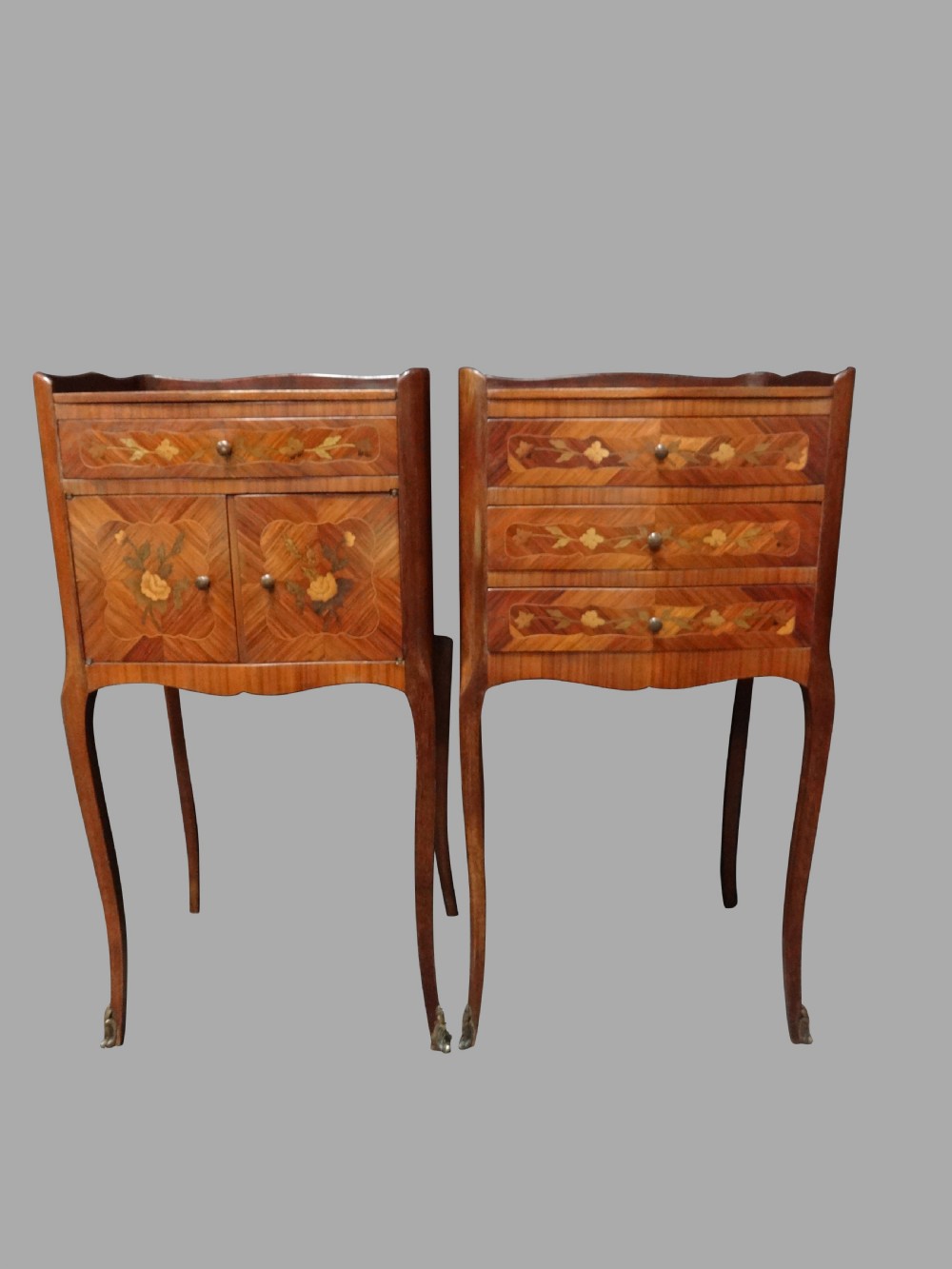 A Good Pair French Marquetry Bedside Chests of Drawers