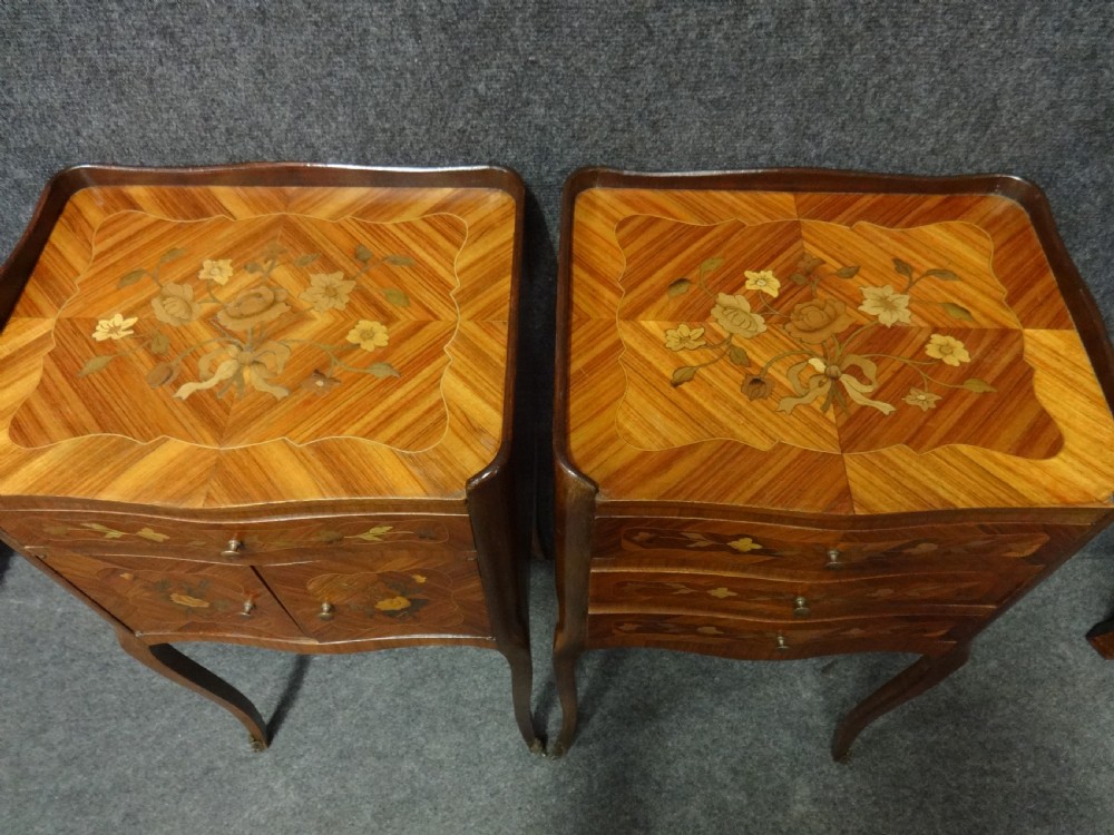 A Good Pair French Marquetry Bedside Chests of Drawers View II