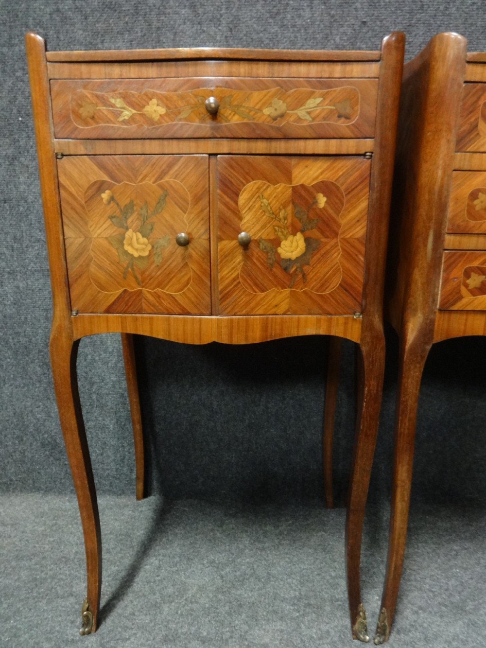 A Good Pair French Marquetry Bedside Chests of Drawers View IV
