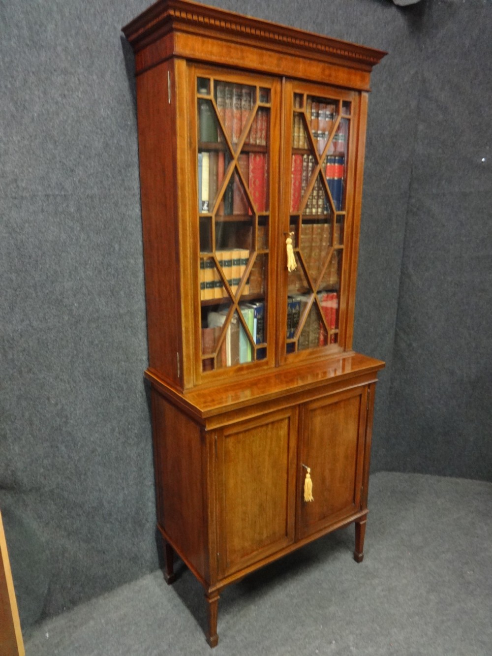 Very Good Mahogany Inlaid Bookcase of Slim Proportions View II