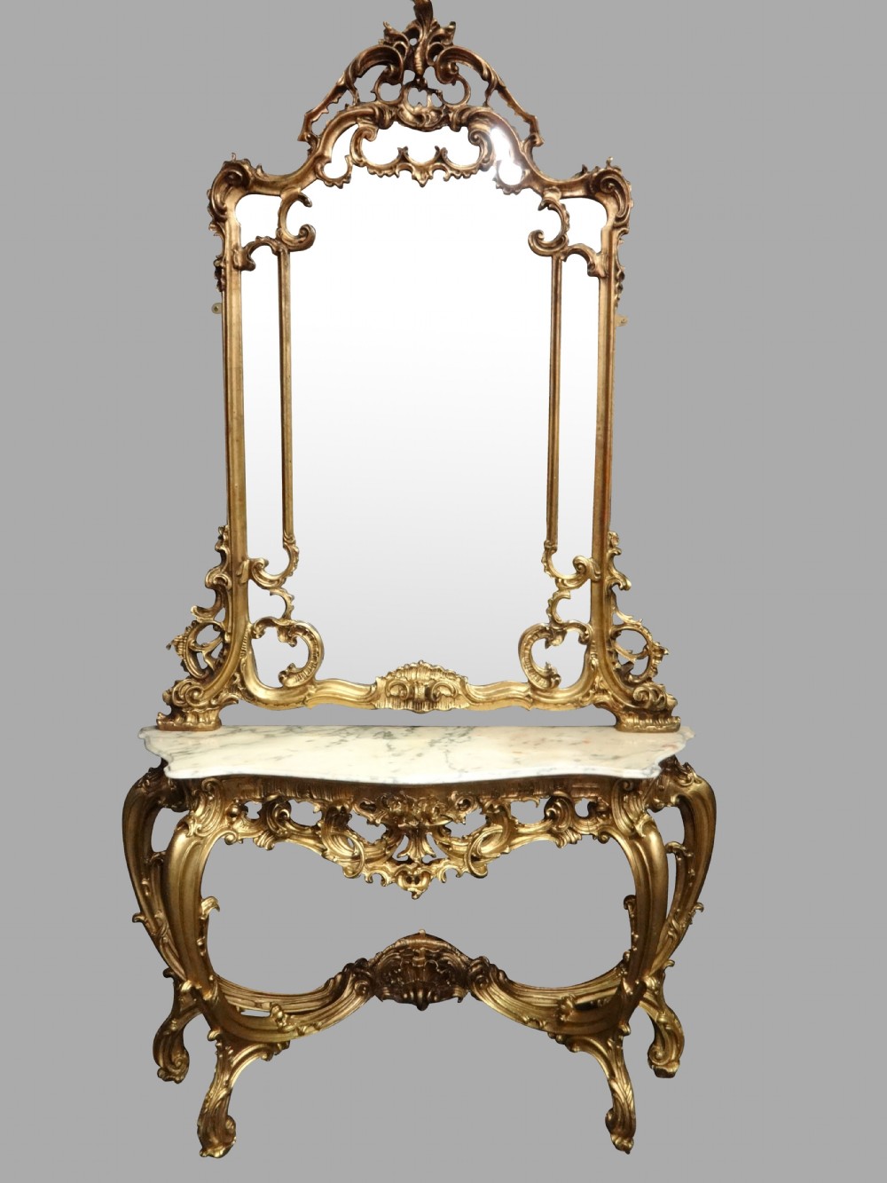 Large Gilt Console Table with Matching Mirror