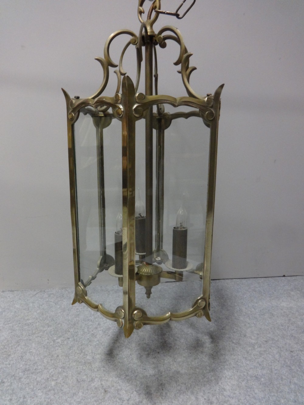 Hexagon Shaped Brass Hanging Lantern