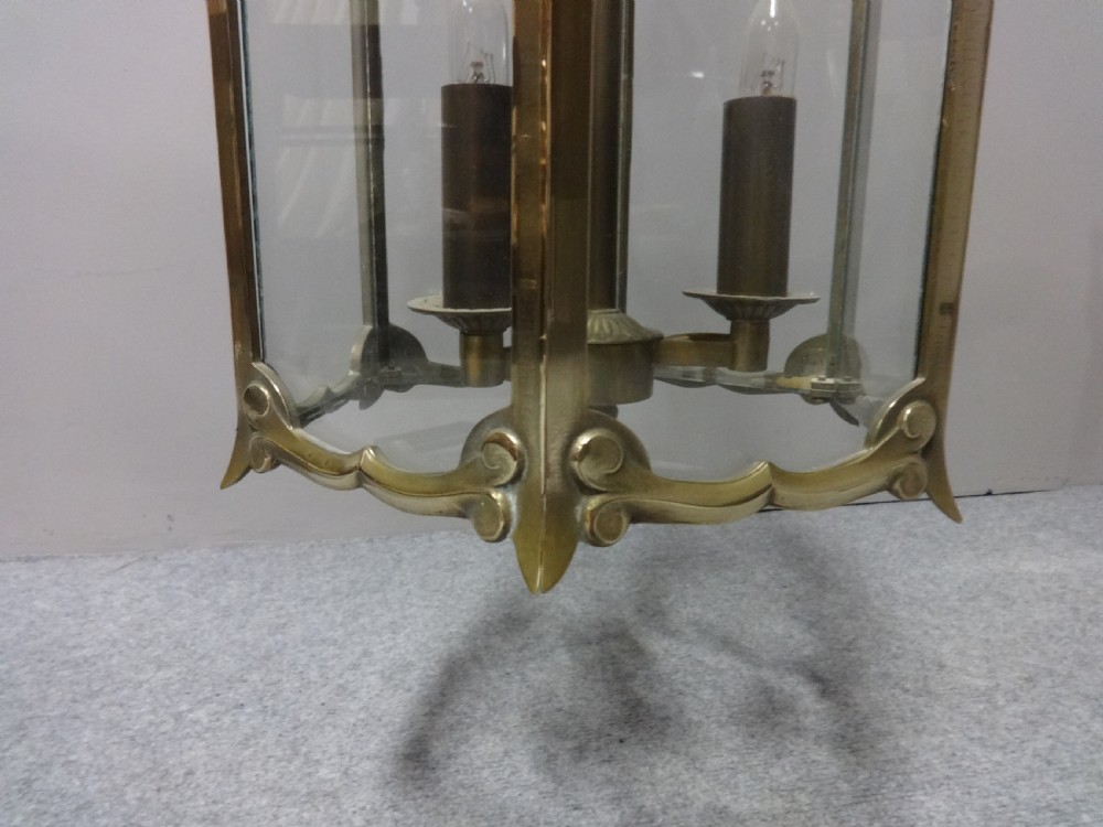 Hexagon Shaped Brass Hanging Lantern View II