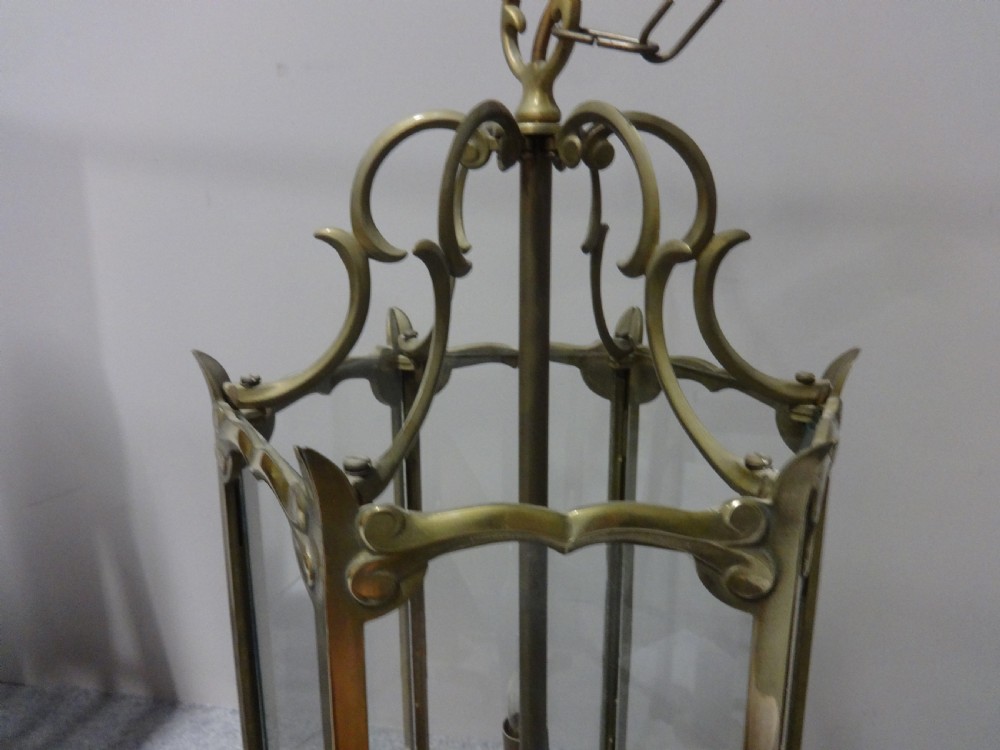 Hexagon Shaped Brass Hanging Lantern View V