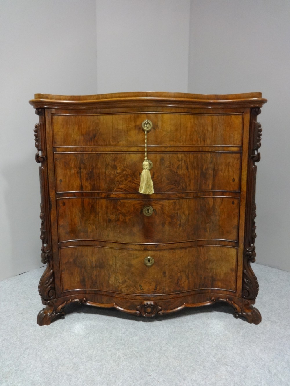 Outstanding Serpentine Burr Walnut Fitted Chest of Drawers