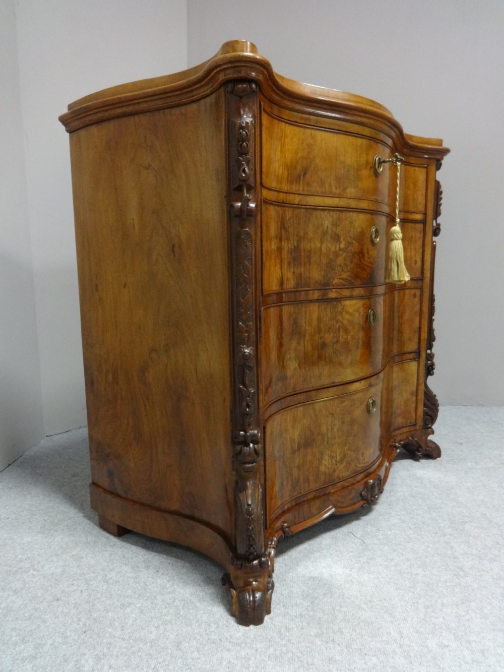 Outstanding Serpentine Burr Walnut Fitted Chest of Drawers View III