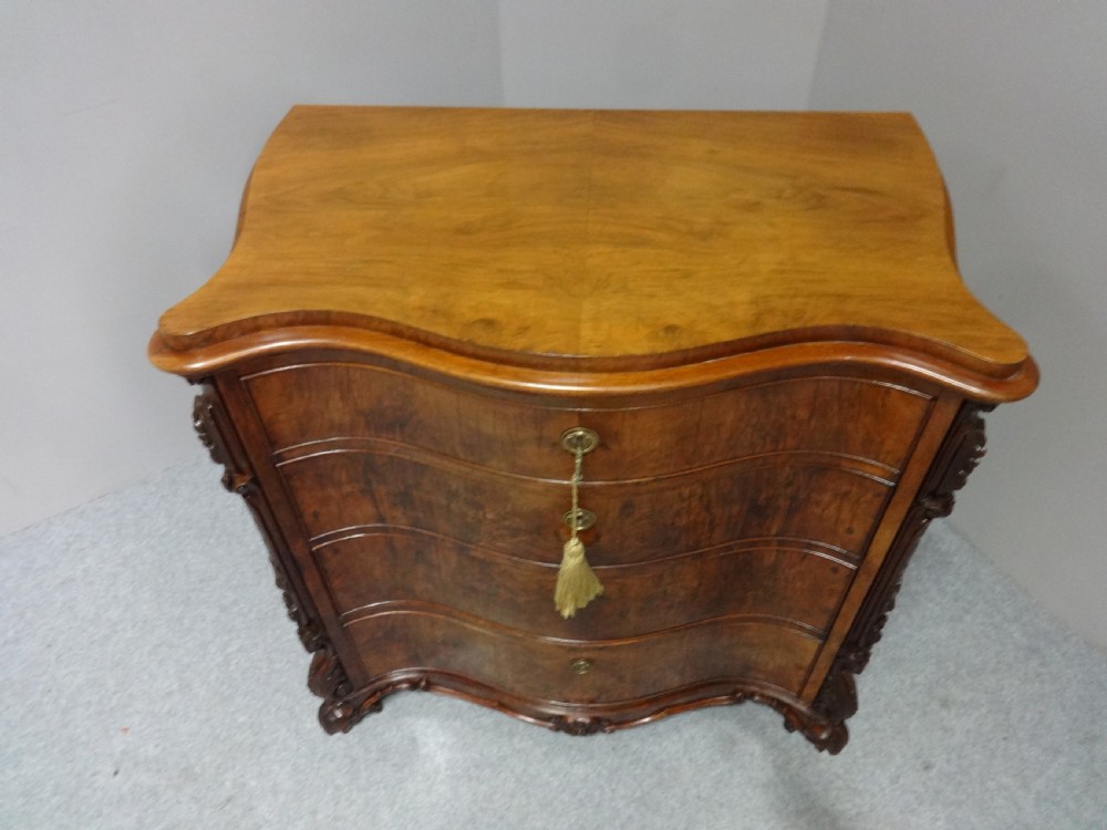 Outstanding Serpentine Burr Walnut Fitted Chest of Drawers View IV