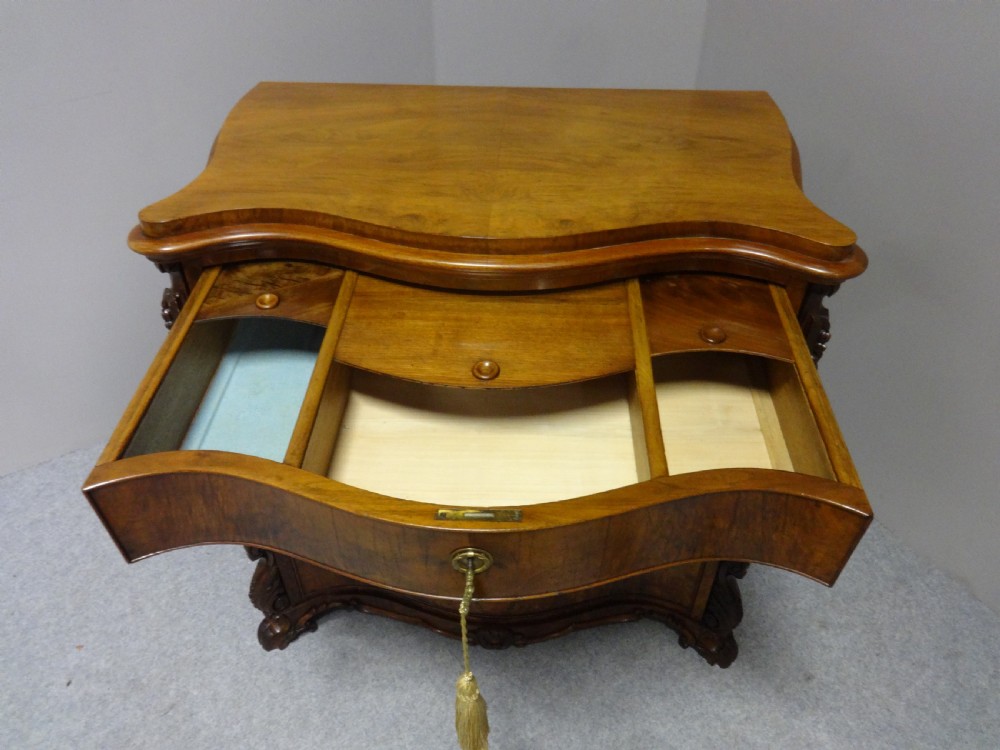 Outstanding Serpentine Burr Walnut Fitted Chest of Drawers View VI