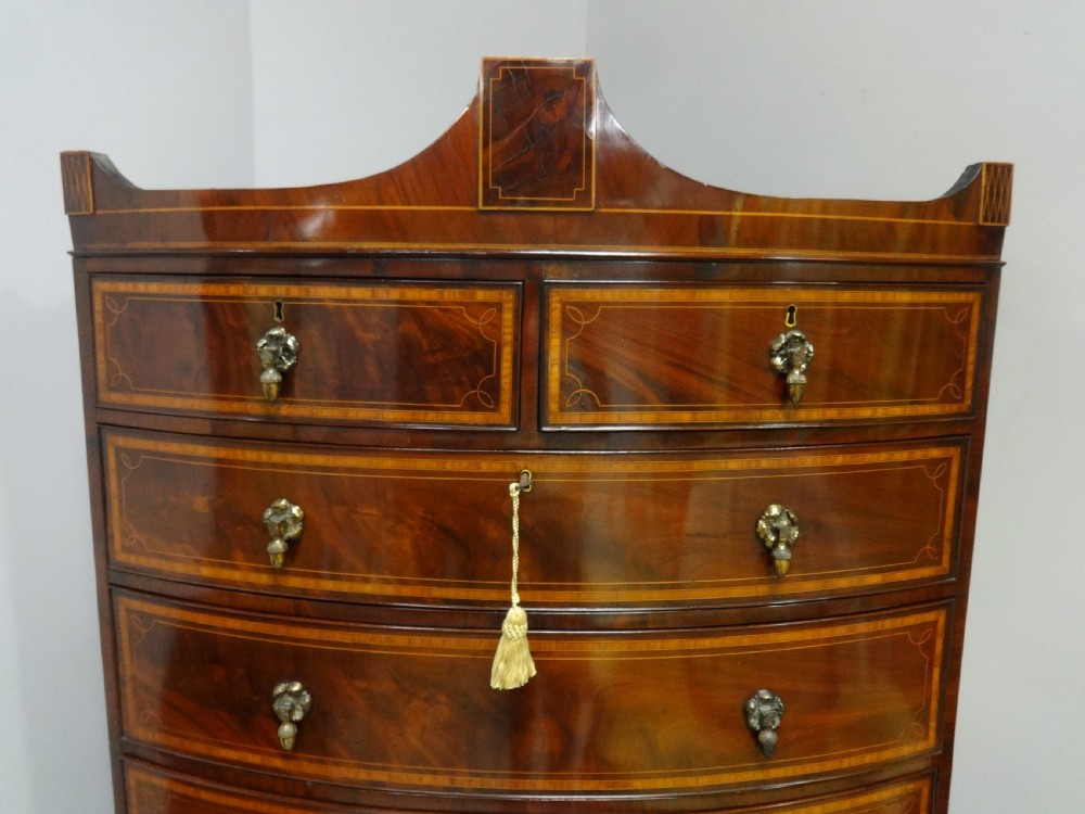 Wonderful George 3rd Bowed Inlaid Chest on Chest of Drawers View II