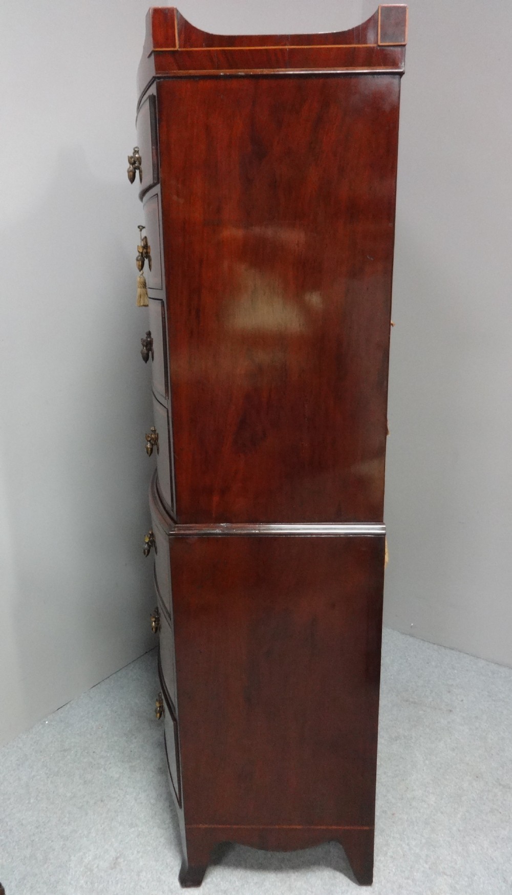 Wonderful George 3rd Bowed Inlaid Chest on Chest of Drawers View IX