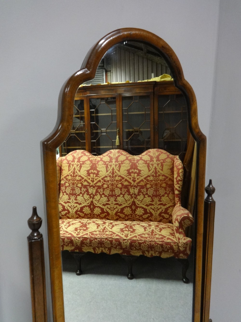 Very Good Burr Walnut Cheval Mirror View II