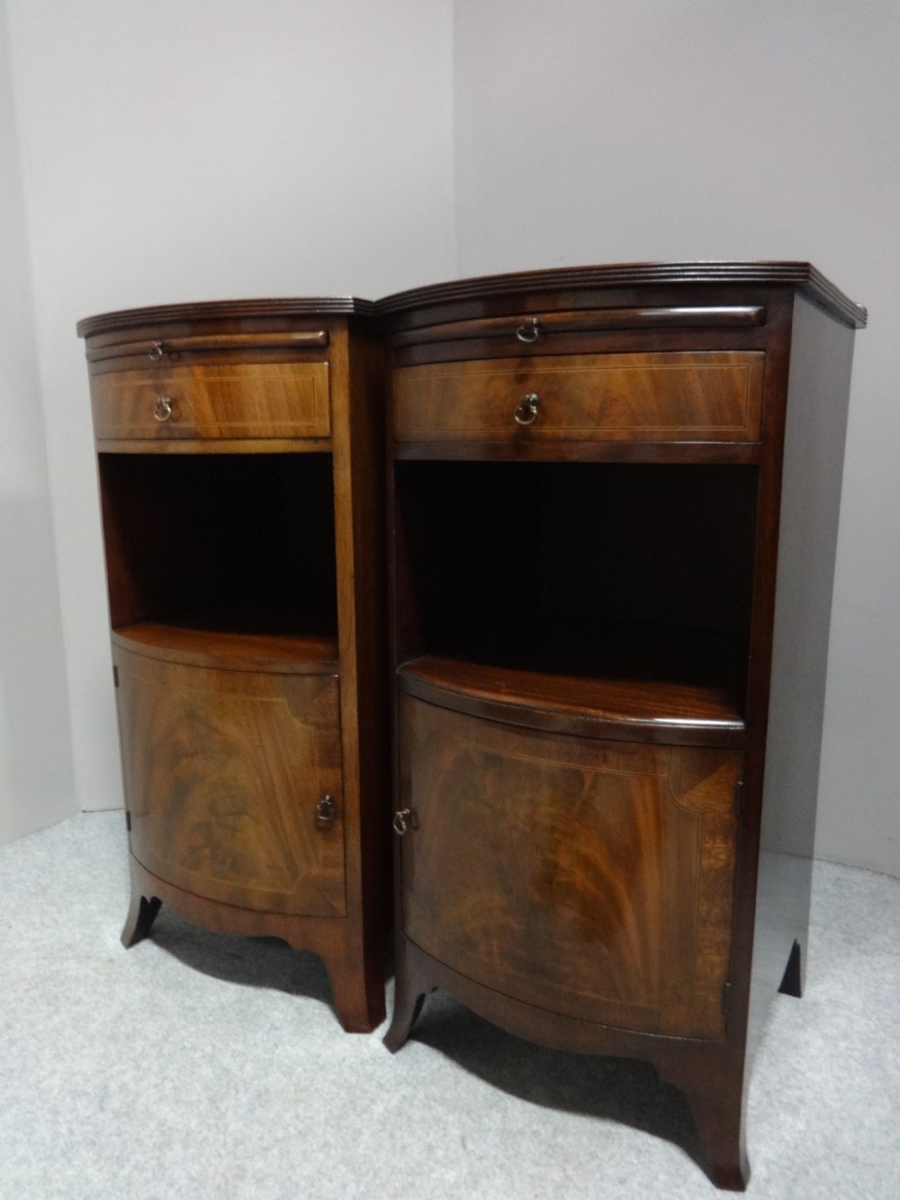 Excellent Pair Bowed Mahogany Bedside Cabinets View II