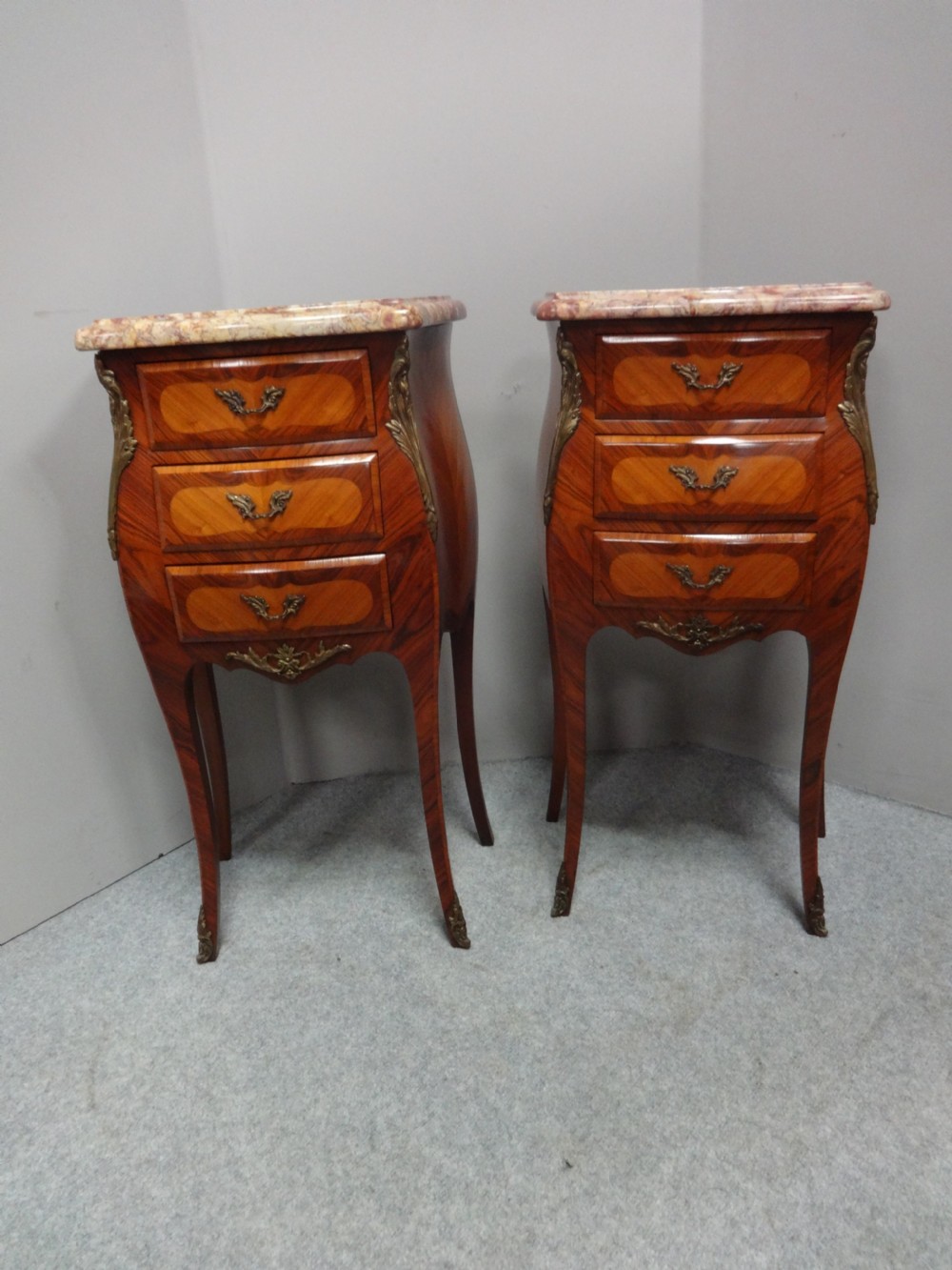 Pair Very Good French Tulipwood Bedside Lamp Chests View IV