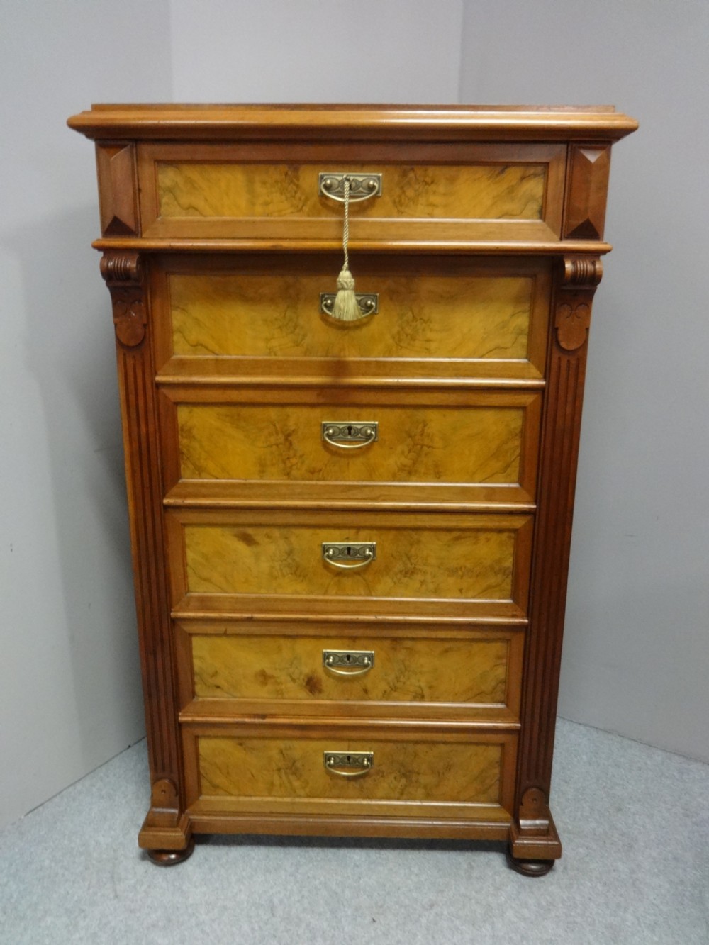 Excellent Quality Tall Burr Walnut Chest of Drawers