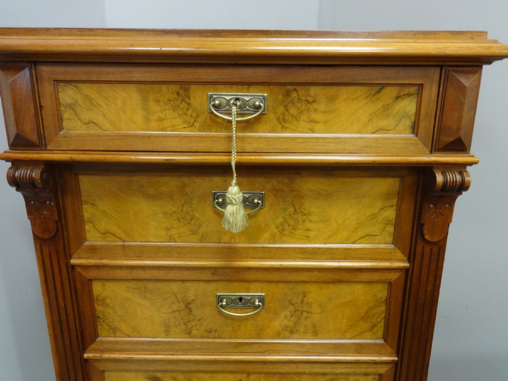 Excellent Quality Tall Burr Walnut Chest of Drawers View II