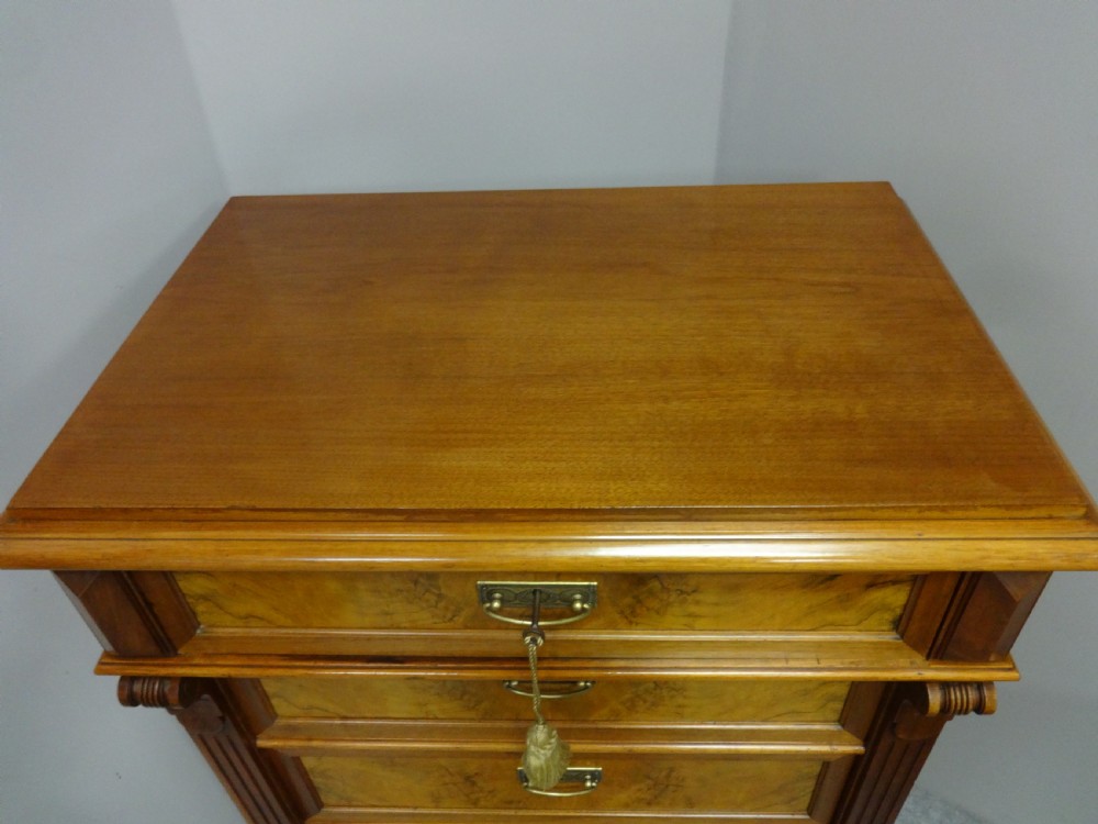 Excellent Quality Tall Burr Walnut Chest of Drawers View III
