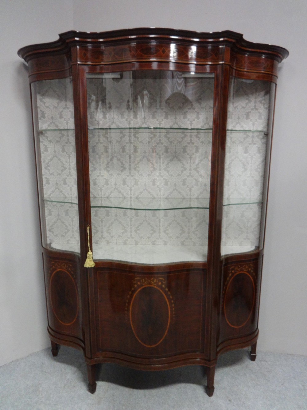 Large Exhibition Quality Serpentine Inlaid Display Cabinet