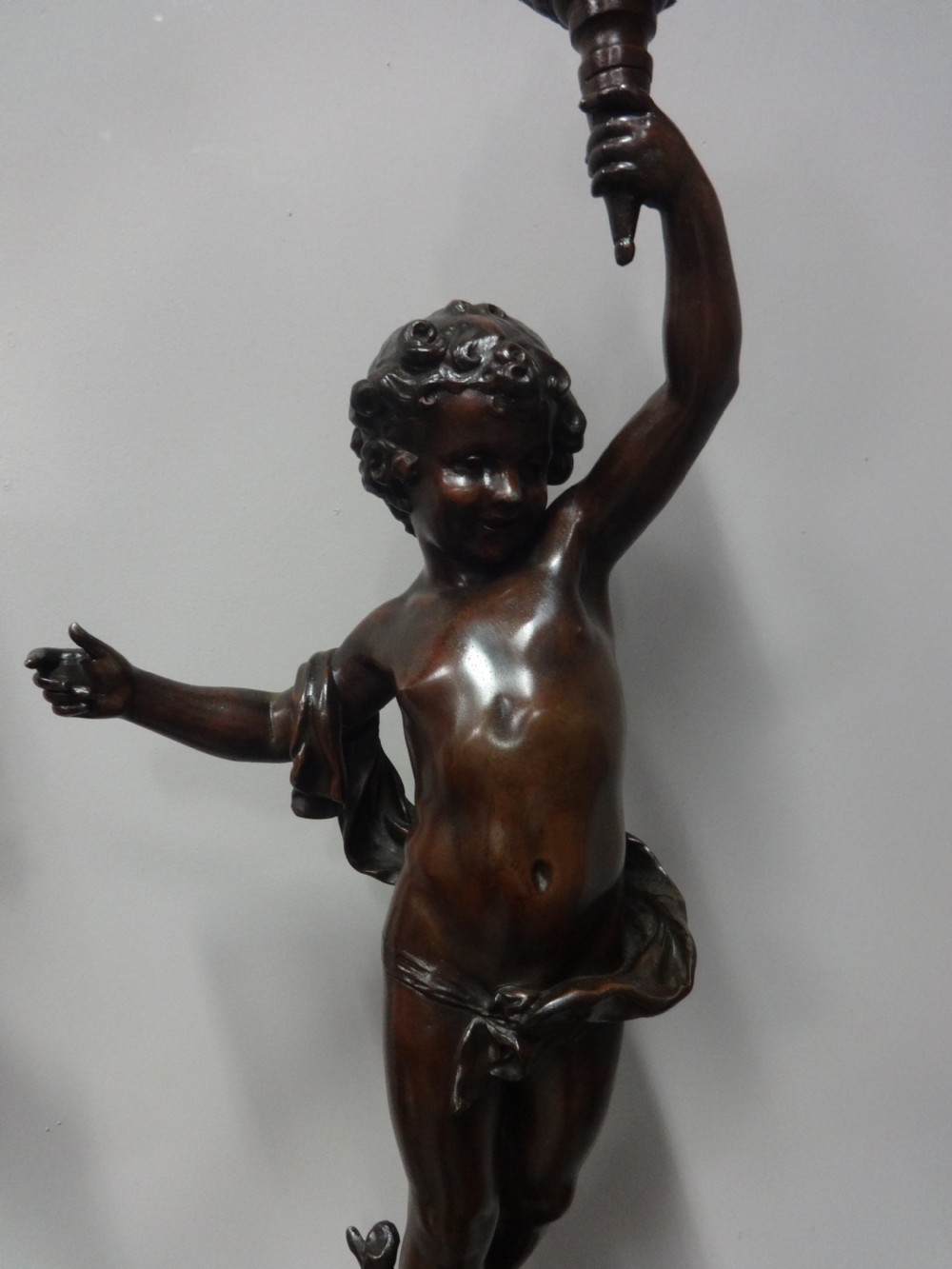 Wonderful Pair of C19th Marble Pedestals with Spelter Lamps View III
