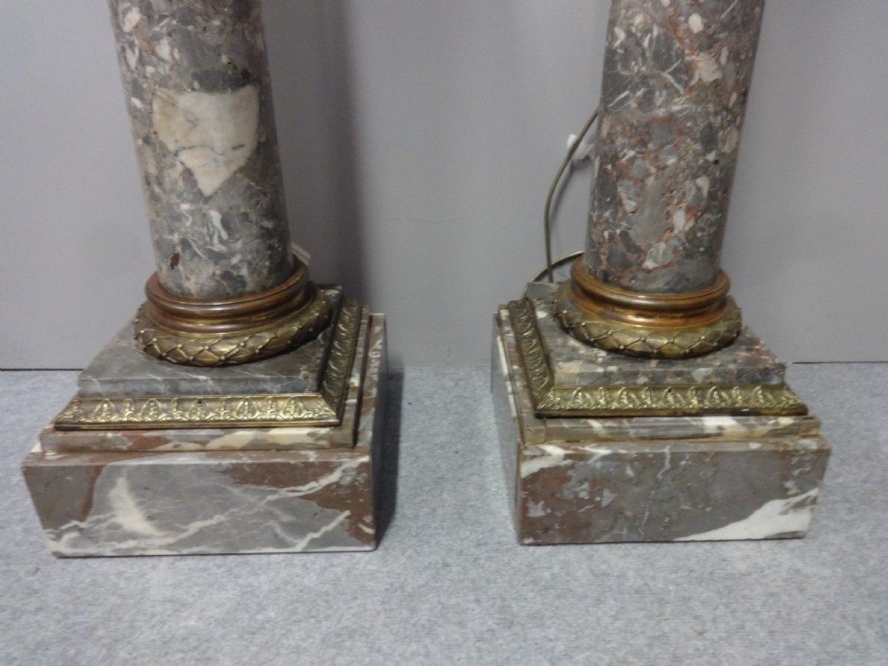 Wonderful Pair of C19th Marble Pedestals with Spelter Lamps View VIII