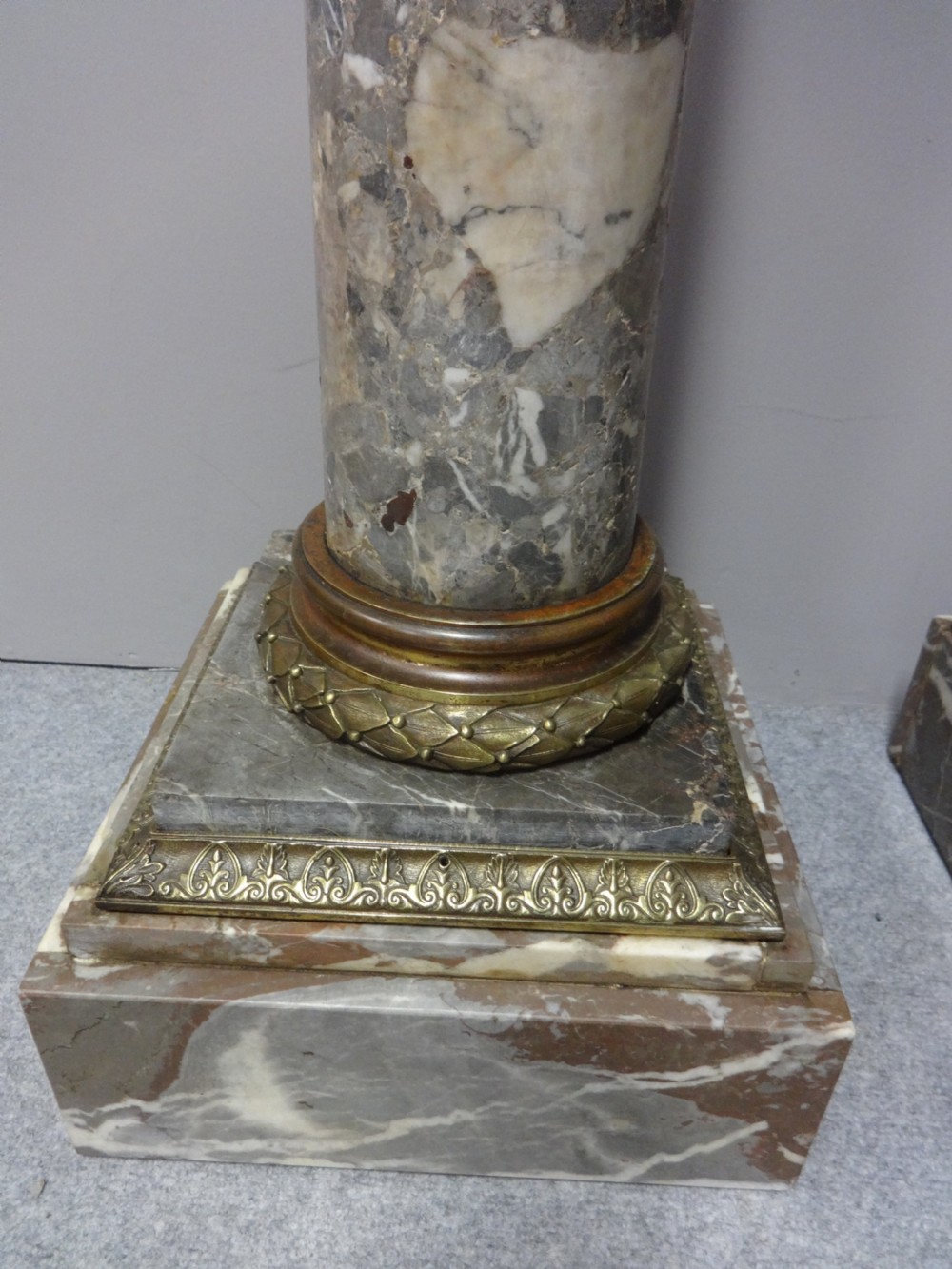 Wonderful Pair of C19th Marble Pedestals with Spelter Lamps View IX