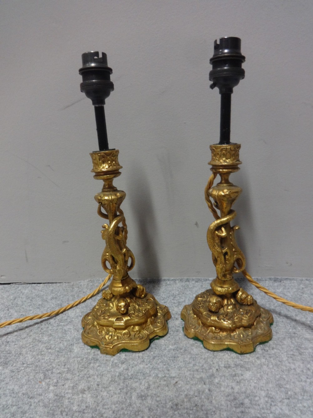 A Good Pair Gilt Metal Table Lamps