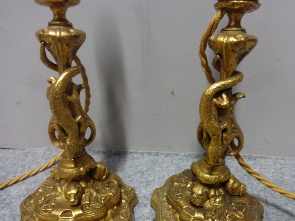 A Good Pair Gilt Metal Table Lamps View II