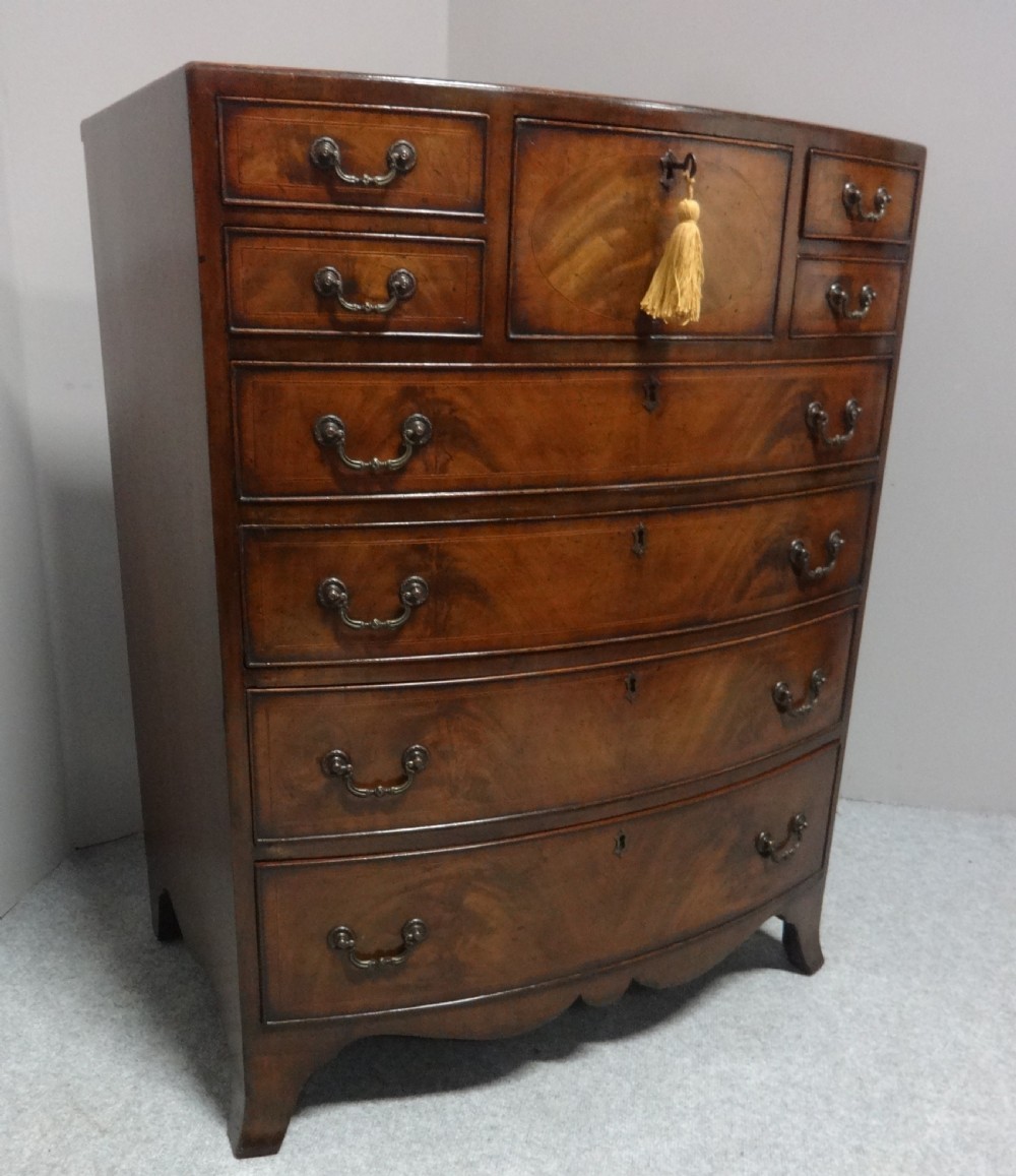 Excellent Georgian Inlaid and Bowed Chest of Drawers View II