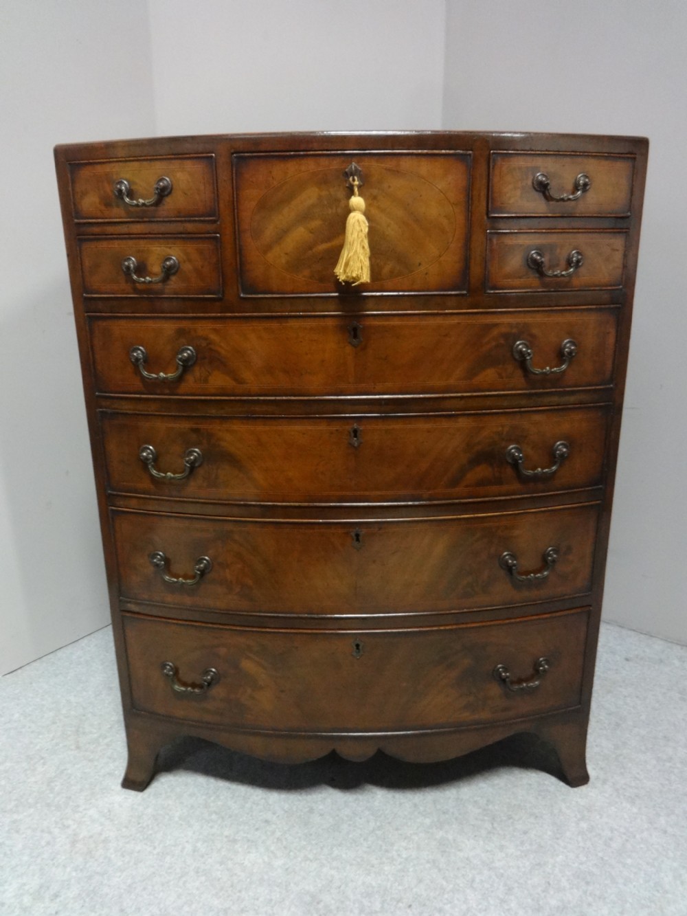 Excellent Georgian Inlaid and Bowed Chest of Drawers View III