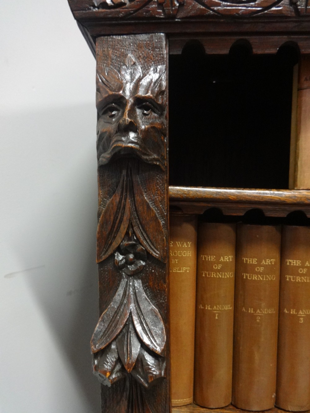 Very Good Solid Carved Oak Open Bookcase View III