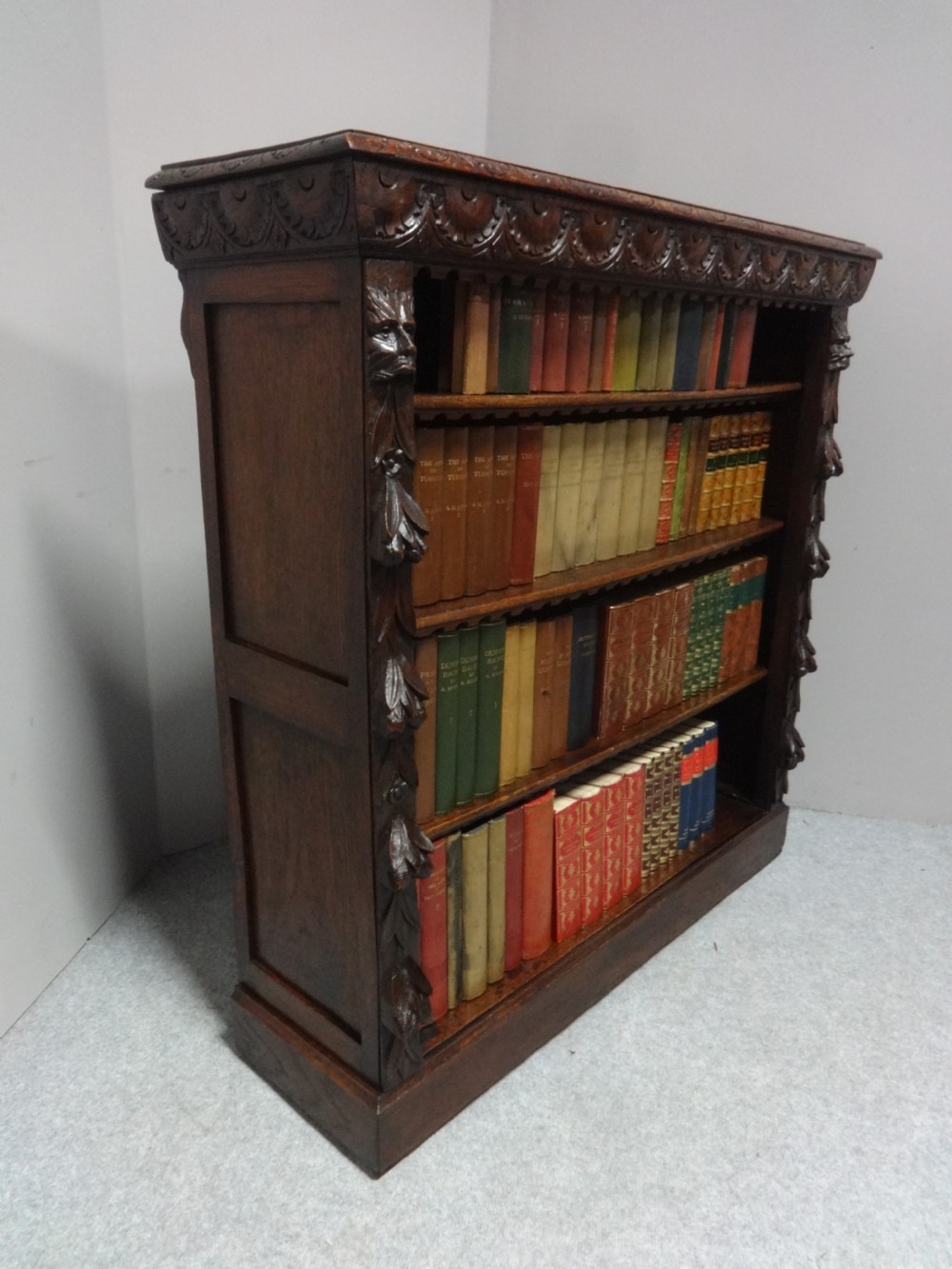 Very Good Solid Carved Oak Open Bookcase View V