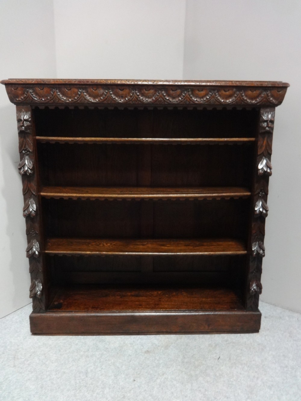 Very Good Solid Carved Oak Open Bookcase View VI