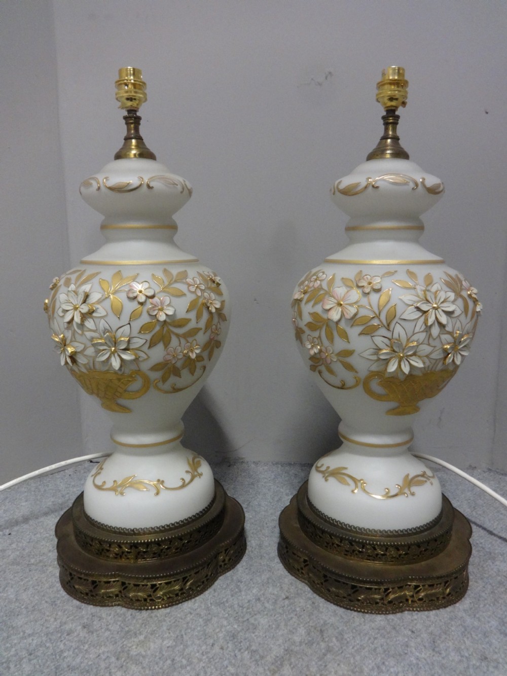 Wonderful Pair French Opaline Glass Lamps