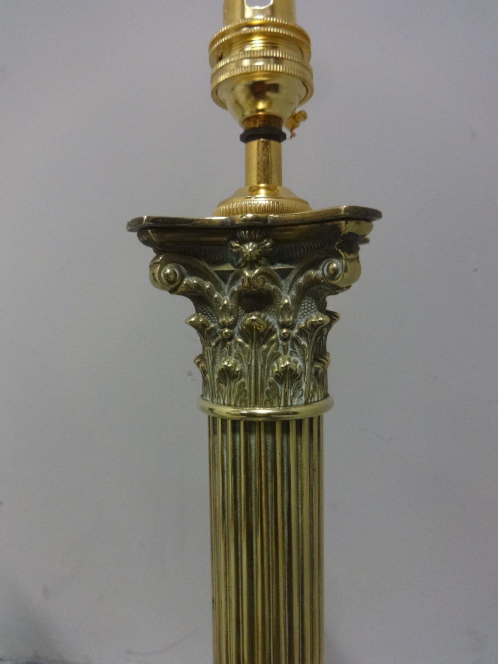 Near Pair Brass Column  Table Lamps View II