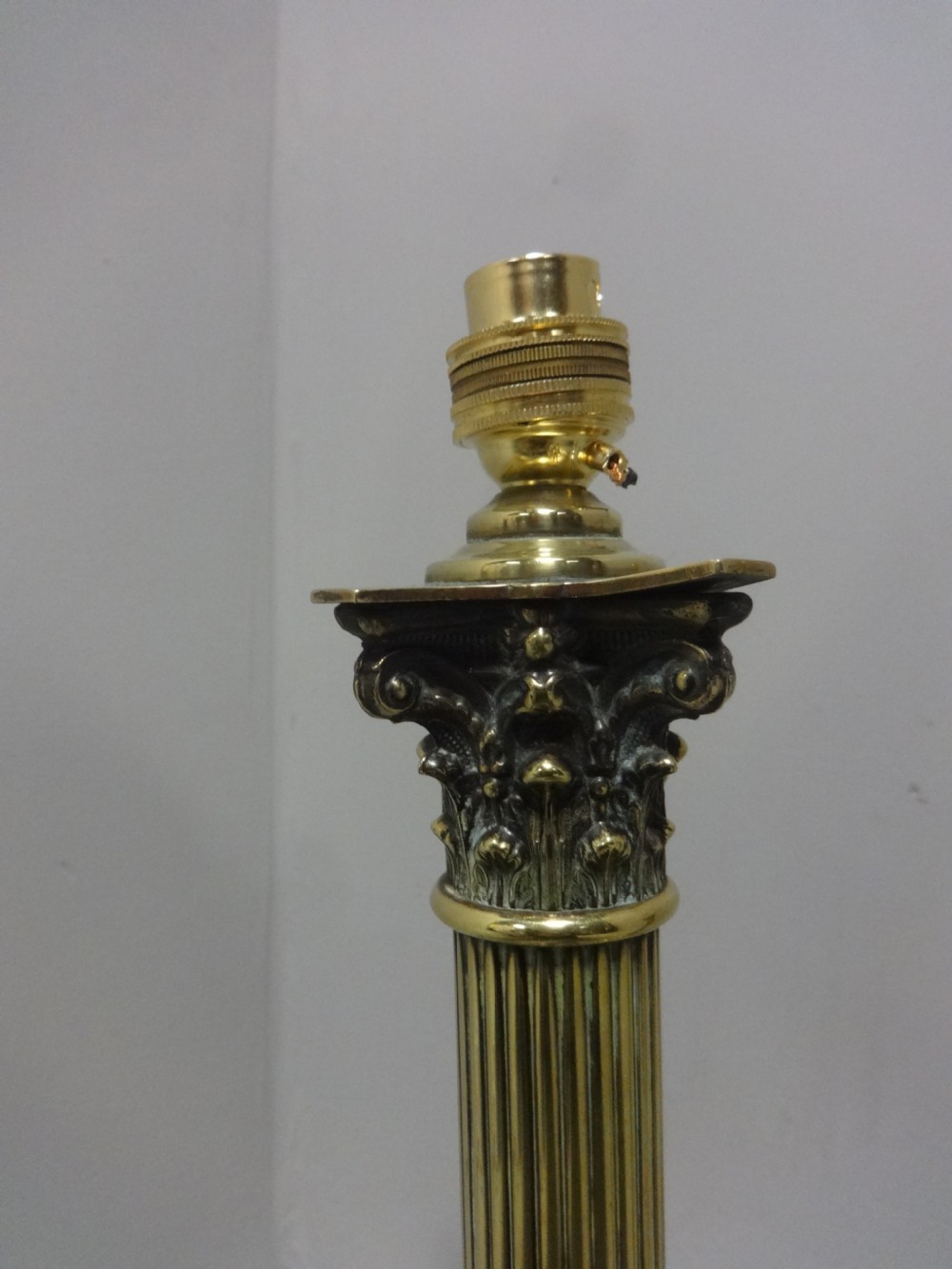 Near Pair Brass Column  Table Lamps View III